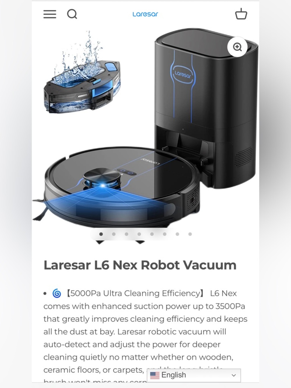 Like new Laresar Robot Vacuum and Mop with Self-Empty Base - Black/Blue